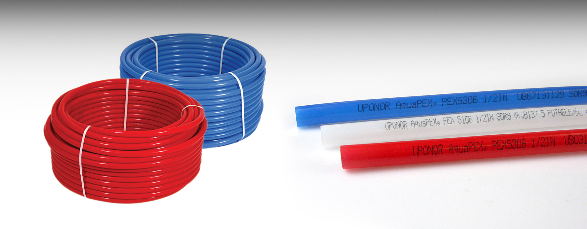 Red, blue, and white Uponor AquaPEX tubing